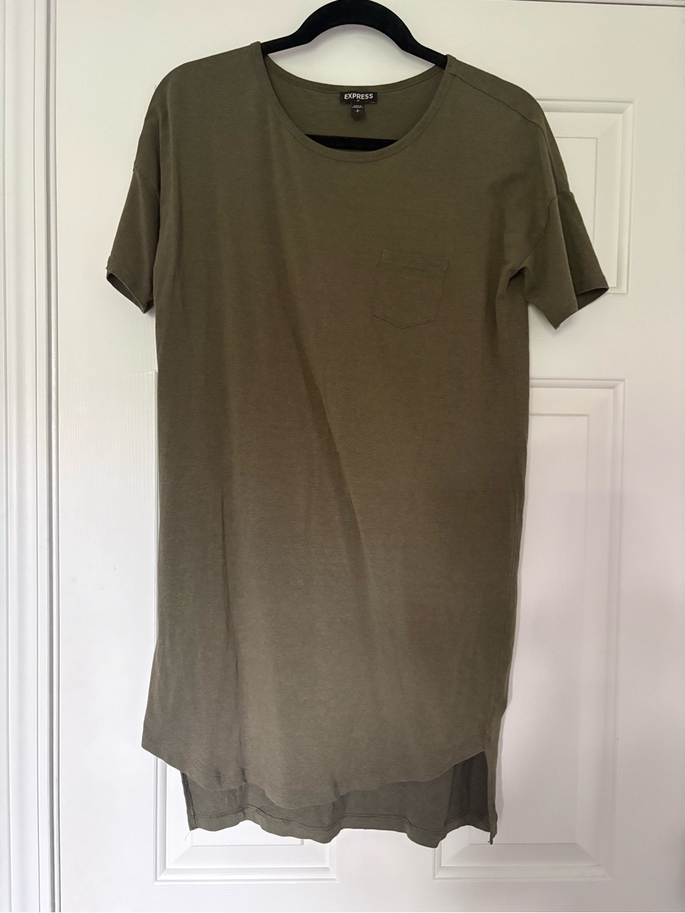 Express Olive Mini T-Shirt Dress with Chest Pocket